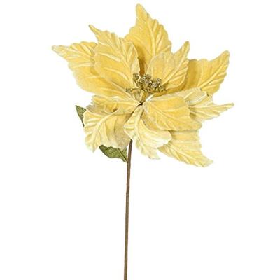 Vickerman QG162708 Poinsettia with 12" Flower Head & Paper wrapped wire Stem in 6/Bag, 22", Gold