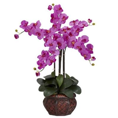 Nearly Natural 1211-OR Phalaenopsis with Decorative Vase Silk Flower Arrangement, Orchid